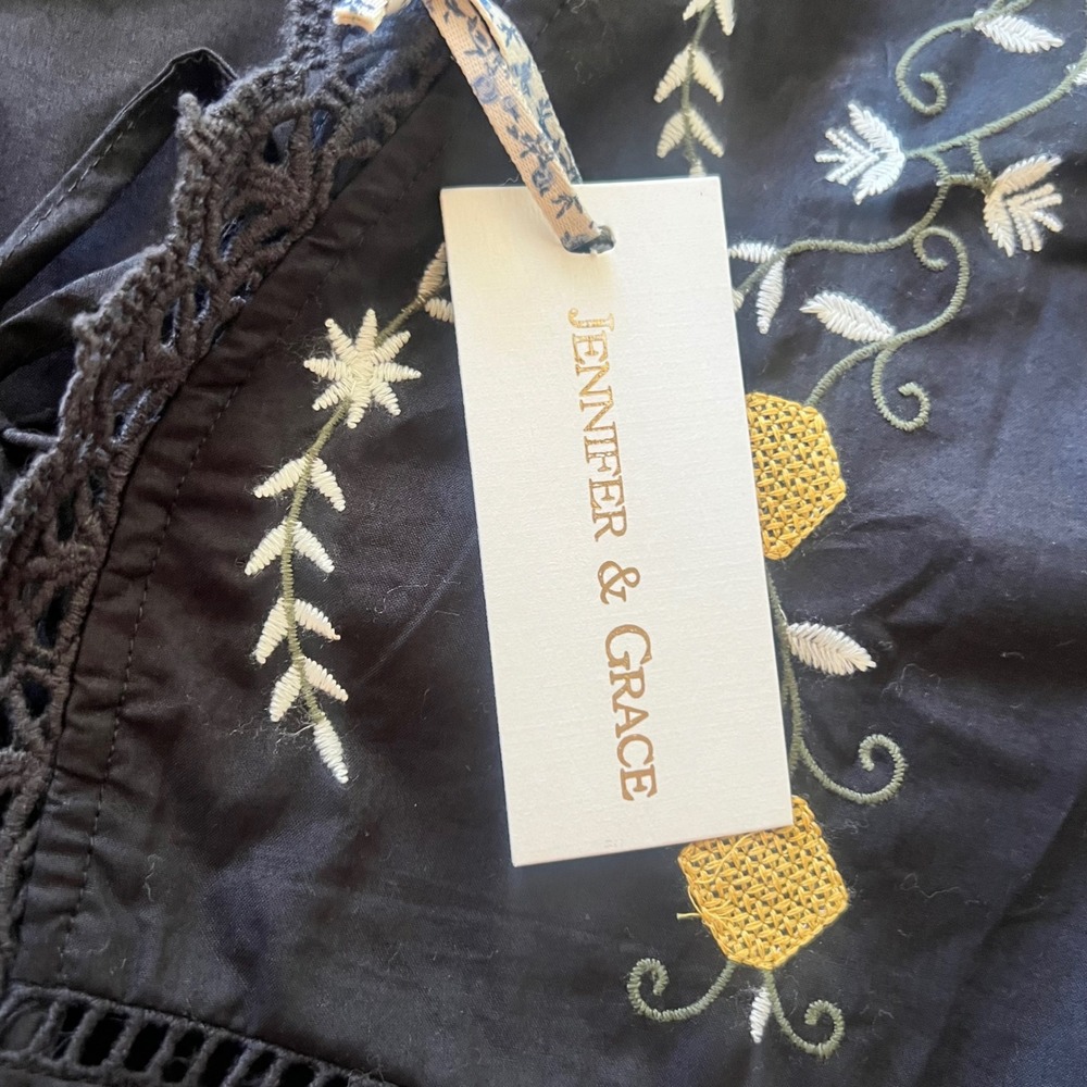 Jennifer & Grace Embroidered Cotton Lace Trim Tie Front Top S NWT Festival Fairy - Picture 4 of 6